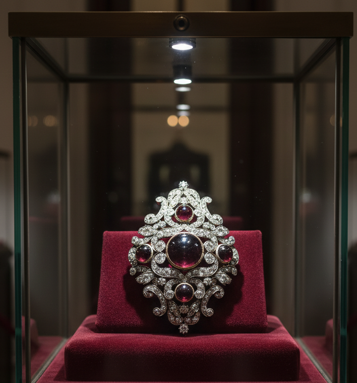 Victorian 1880's Diamond and Garnet 14k White Gold and Silver Pendant/Brooch