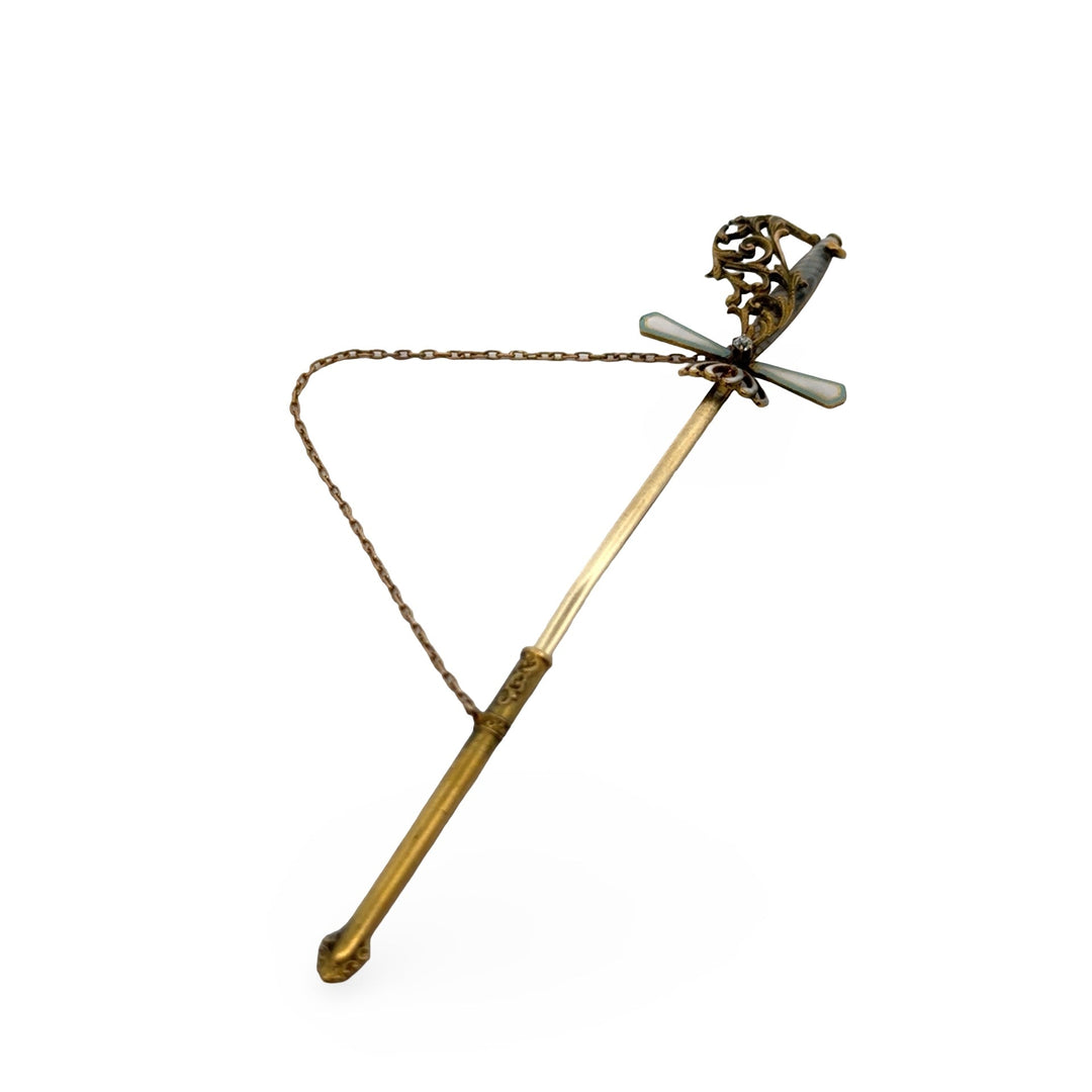 Victorian Royalty Sword French Enamel and Diamond Brooch