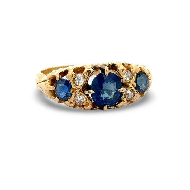 Victorian Sapphire and Diamond 18k Yellow Gold Ring