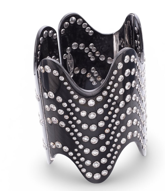 Italian Designer Paola Brussino  44.51cttw Diamond and 18Kt Black Gold Wide Cuff Bangle