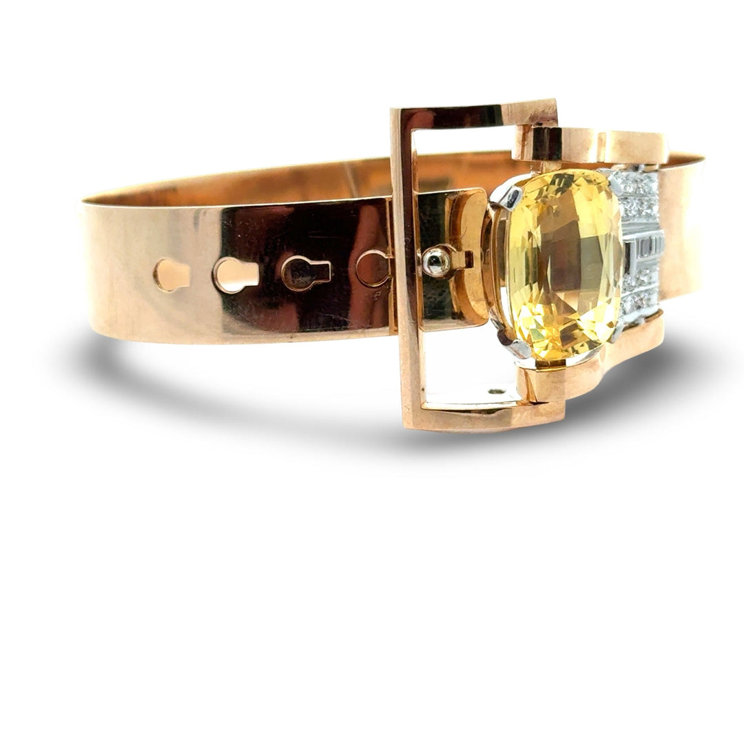 Birks Natural No Heat 13.68ct Yellow Sapphire (Sri Lanka) and Diamond 14Kt/Platinum Buckle Bracelet