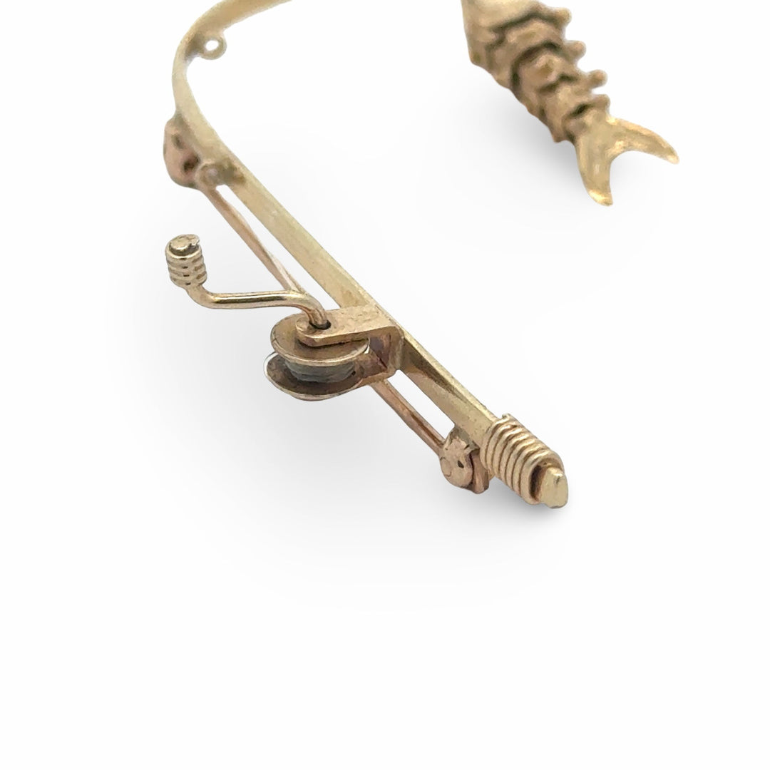 THe Wicked Tuna Fisherman Captain 14k Yellow Gold Articulating Fishing Pole and Reel Brooch