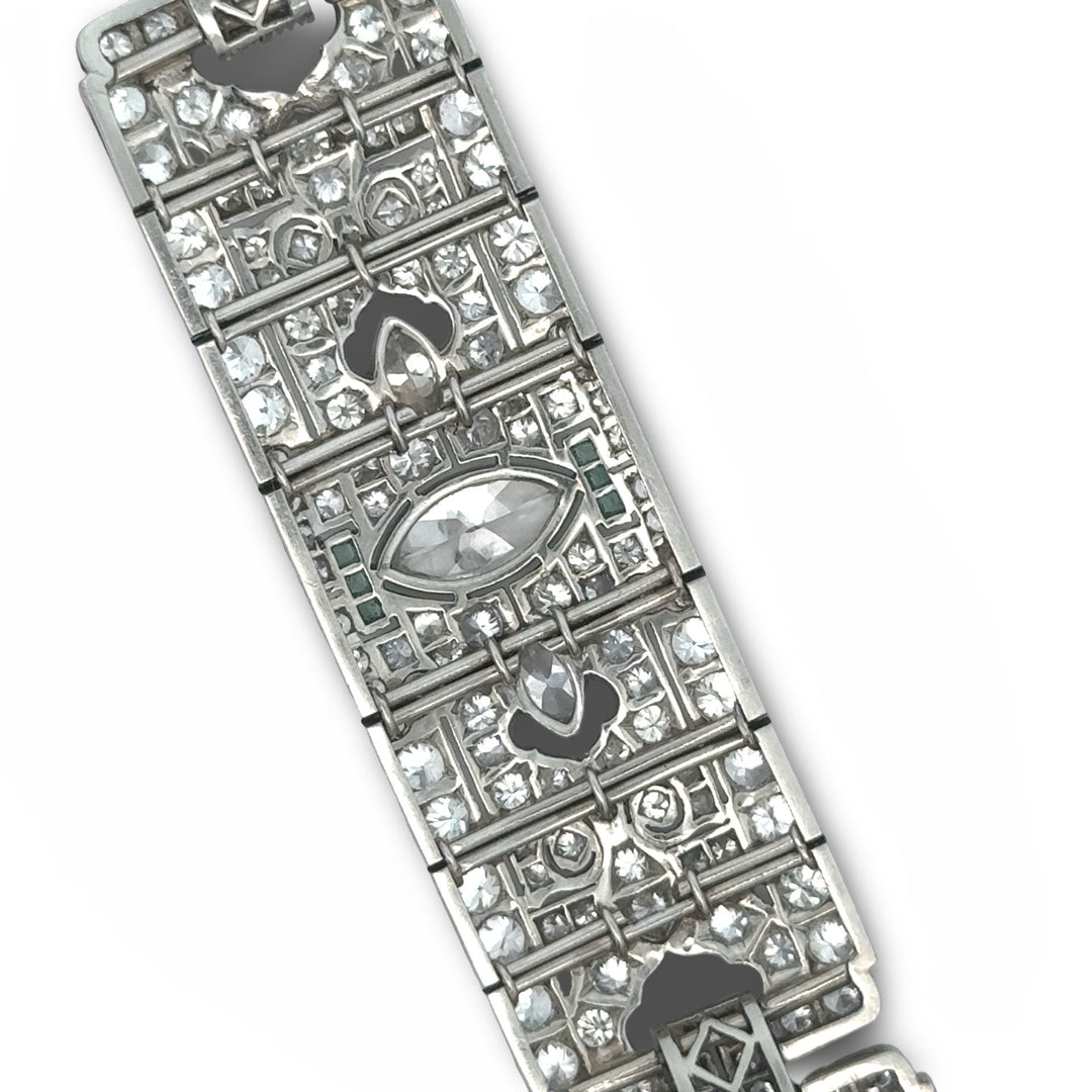 Art Deco 23.50cttw Diamond and Emerald Platinum Bracelet