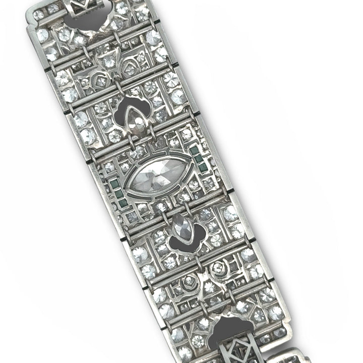 Art Deco 23.50cttw Diamond and Emerald Platinum Bracelet