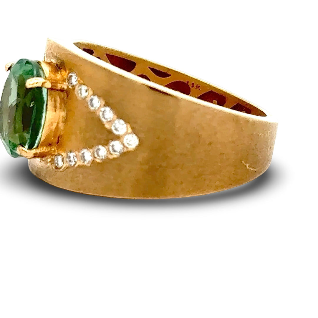 1990's Diamond and Indicolite 14k Yellow Gold Ring