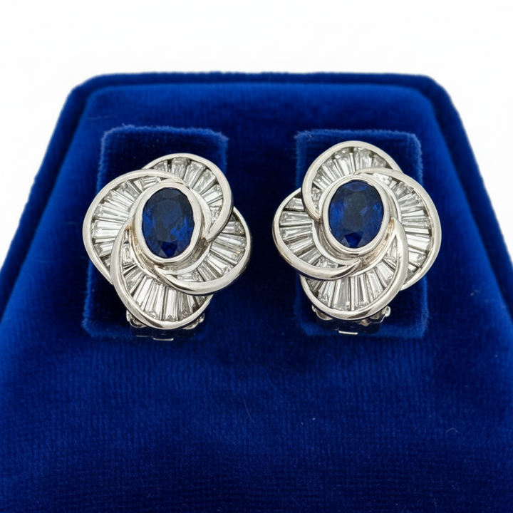 Modern 1970's No Heat Fine Sapphire and Diamond Platinum Earrings