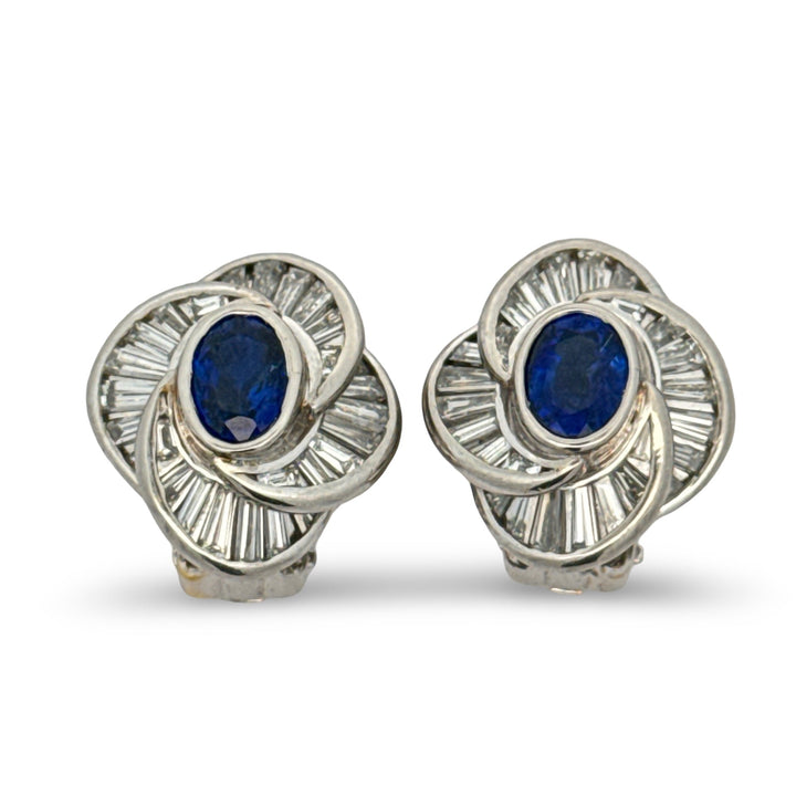 Modern 1970's No Heat Fine Sapphire and Diamond Platinum Earrings