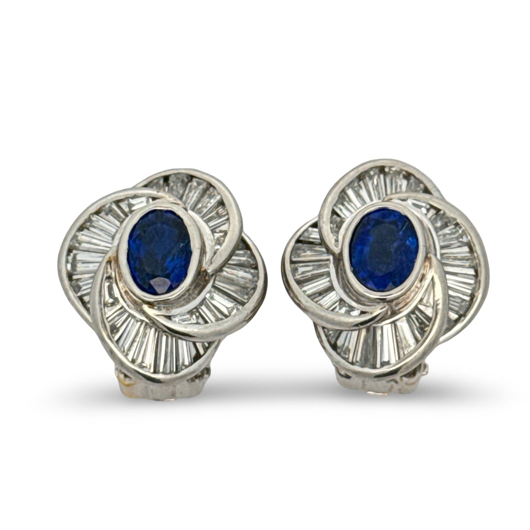 Modern 1970's No Heat Fine Sapphire and Diamond Platinum Earrings