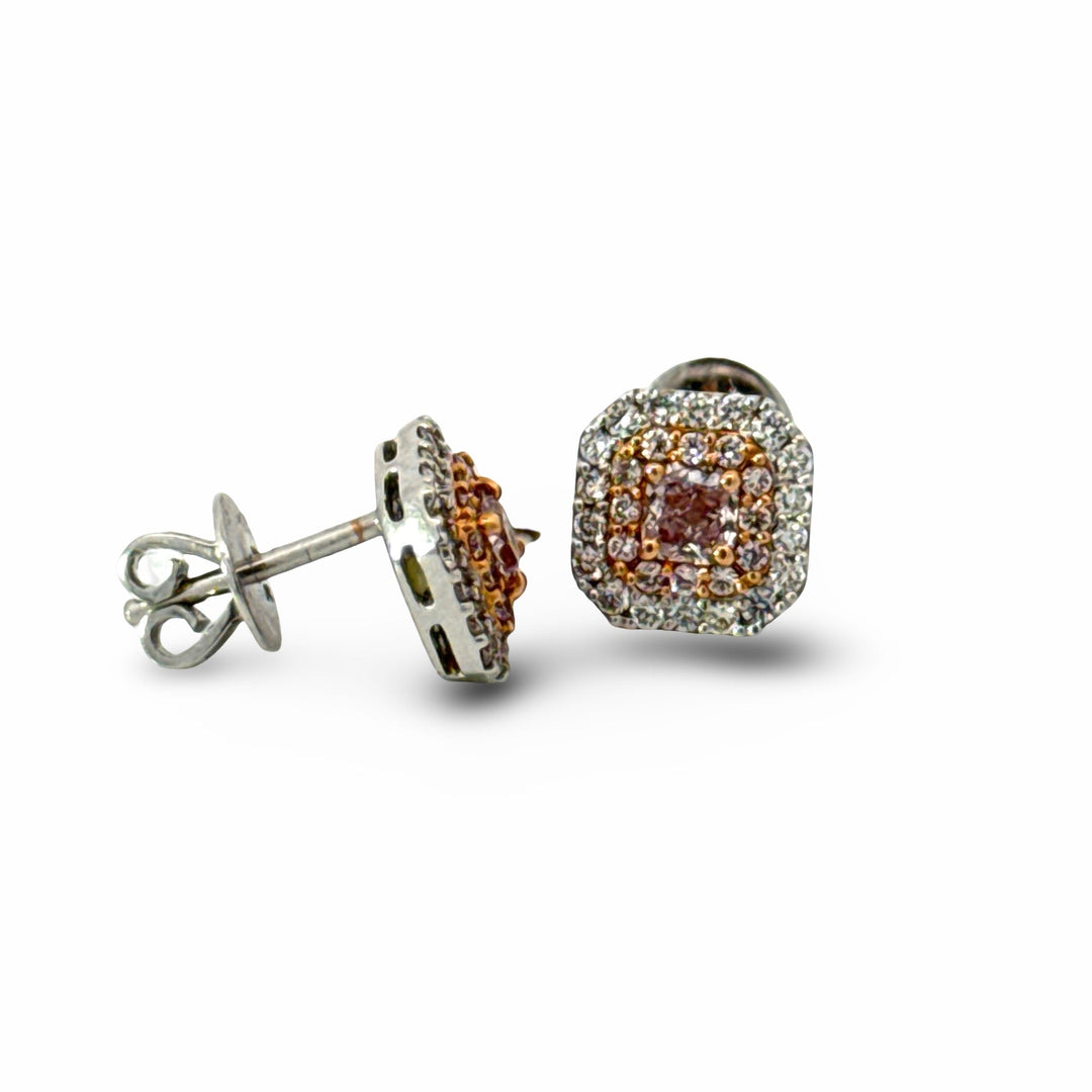 Modern Natural Fancy Pink and White Diamond 18K White Gold Earrings