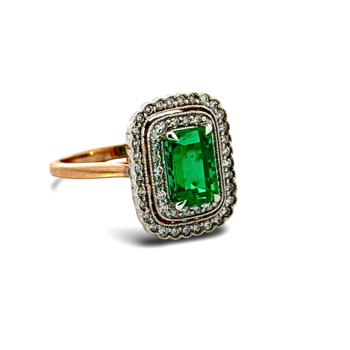 Modern Fine Emerald and Diamonds 14K Yellow/White Gold Ring