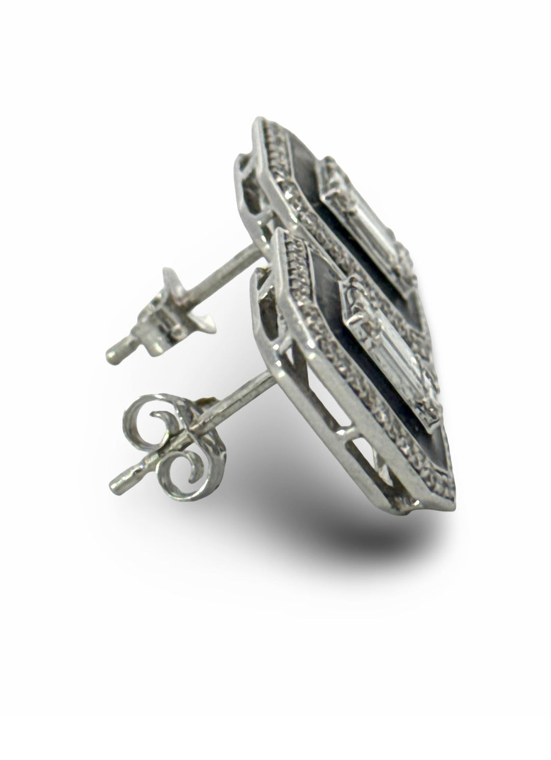 Modern Diamond and Black Enamel 14Kt White Gold Earrings