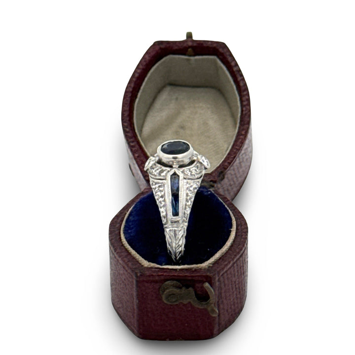 Art Deco Style Diamond and Sapphire Platinum Ring