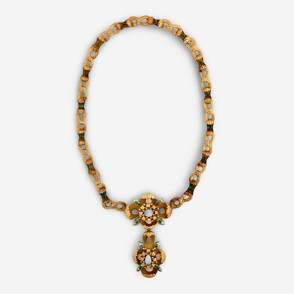 Victorian 1880's Emerald, Opal Suite in Original Box - Necklace, Pendant, Bracelet and Earrings 14Kt Yellow Gold