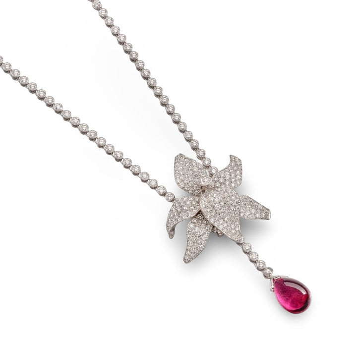Cartier Caresse De Orchide Diamond and Rubellite Adjustable Platinum Necklace