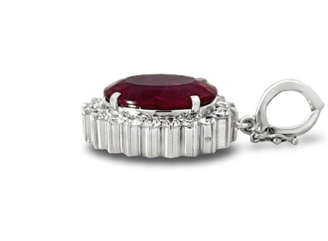 13.71ct Oval Pink Tourmaline Diamond and Platinum Pendant