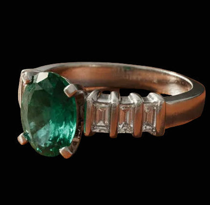 Oval Emerald and Diamond Platinum Ring