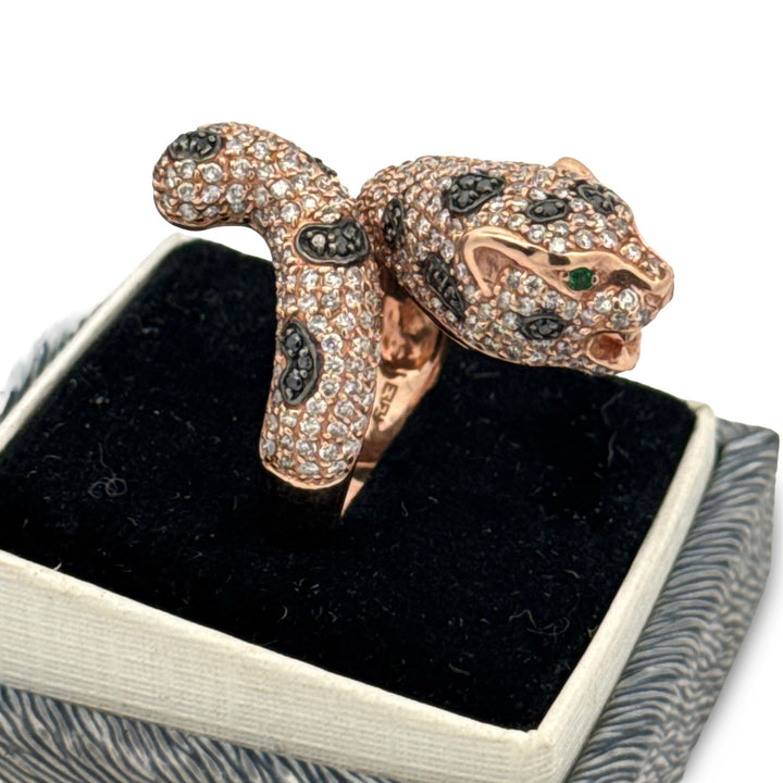 Effy White and Black Diamond, Emerald and 14K Rose Gold Panther Ring