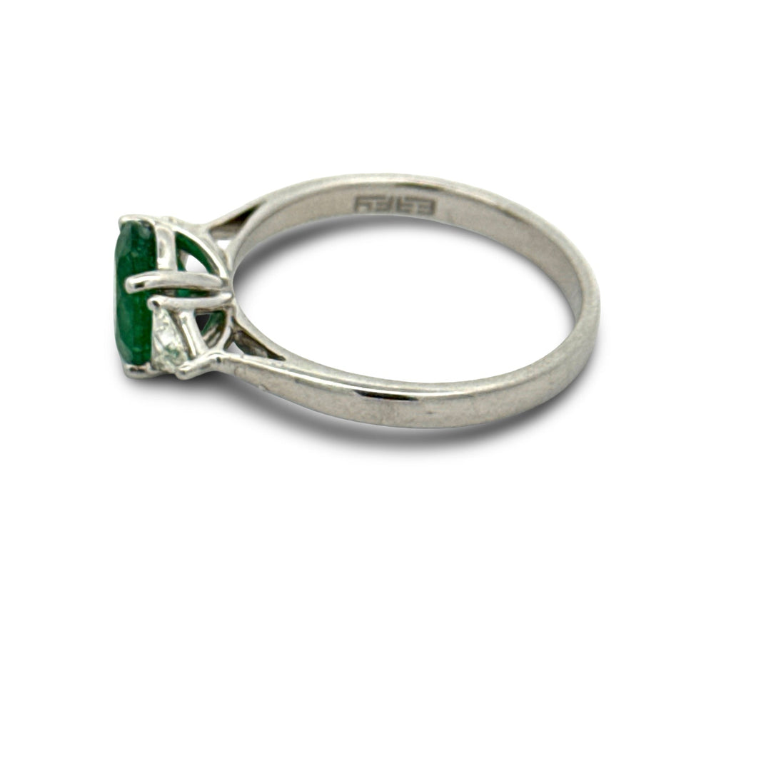 Effy Emerald and Diamond Platinum 3-Stone Ring