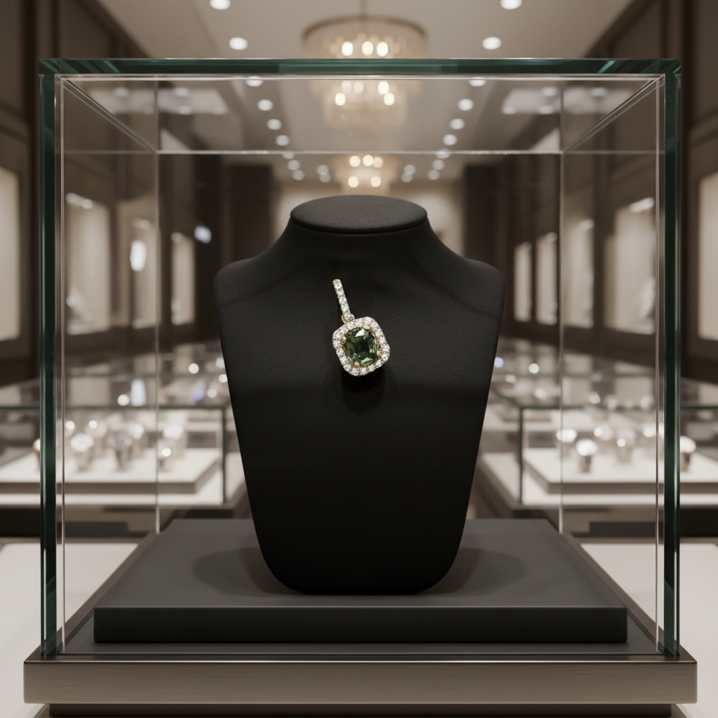 Natural Alexandrite (Color Change Bluish Green to Purple) GIA and Diamond Pendant