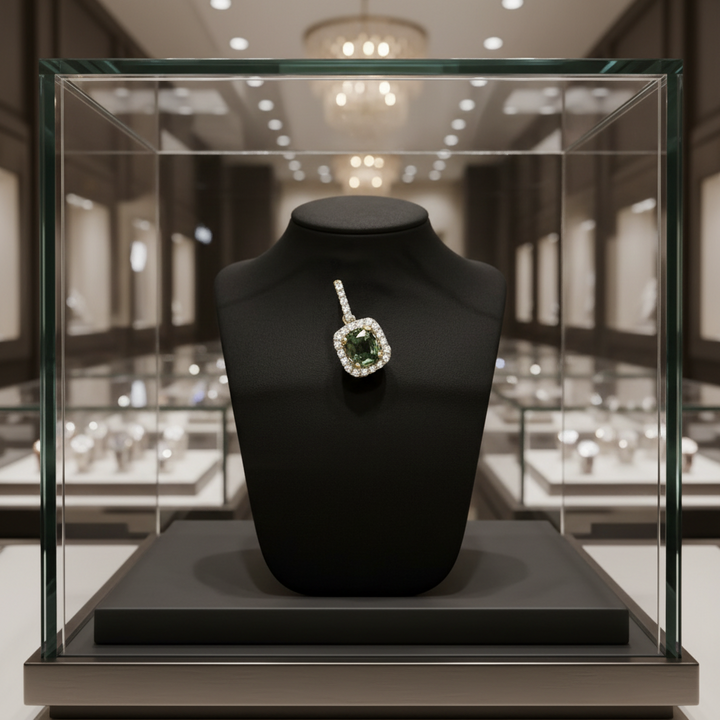 Natural Alexandrite (Color Change Bluish Green to Purple) GIA and Diamond Pendant