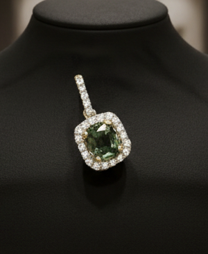 Natural Alexandrite (Color Change Bluish Green to Purple) GIA and Diamond Pendant