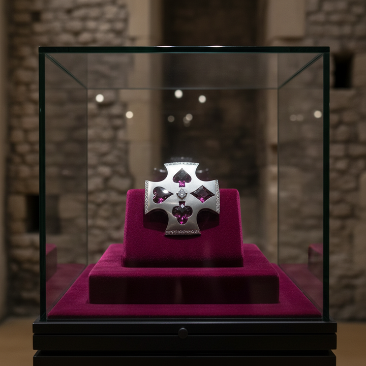 Custom Made Garnet and Diamond 18K White Gold Playing Card Suit Pendant