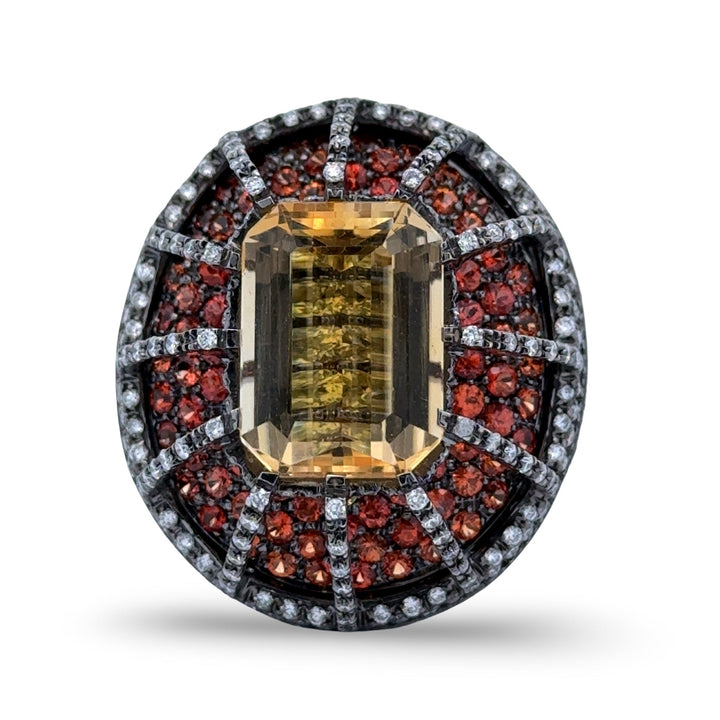 Citrine, Orange Sapphire, Diamond Designer Ring