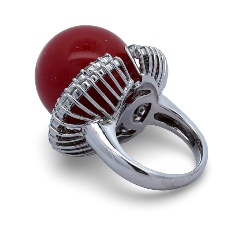 Coral, Diamond and Platinum Statement Ring