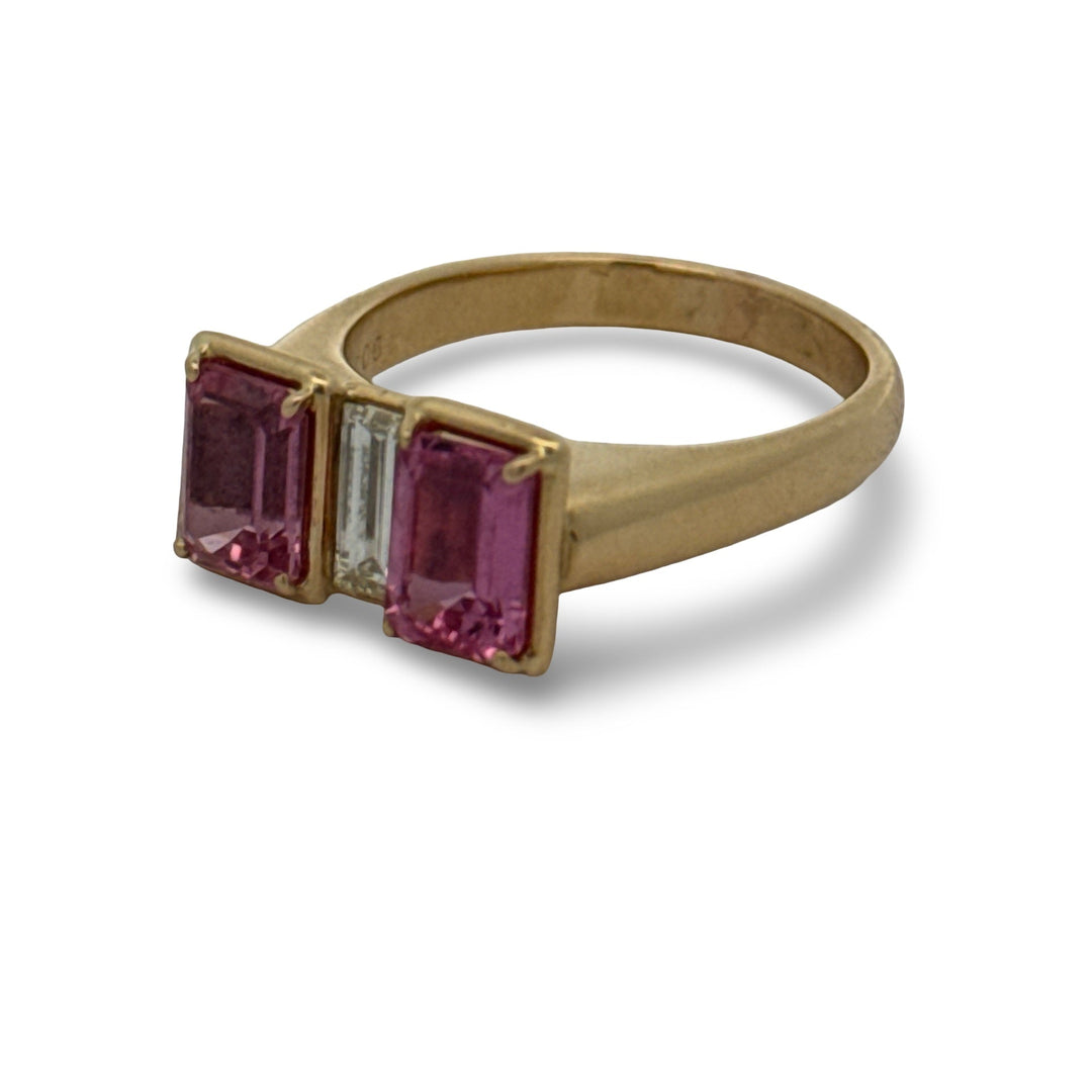 Pink Sapphire, Diamond and 18K Yellow Gold Statement Ring