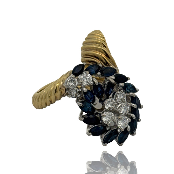 Vintage Diamond and Sapphire Freeform 14k Yellow and White Gold Ring