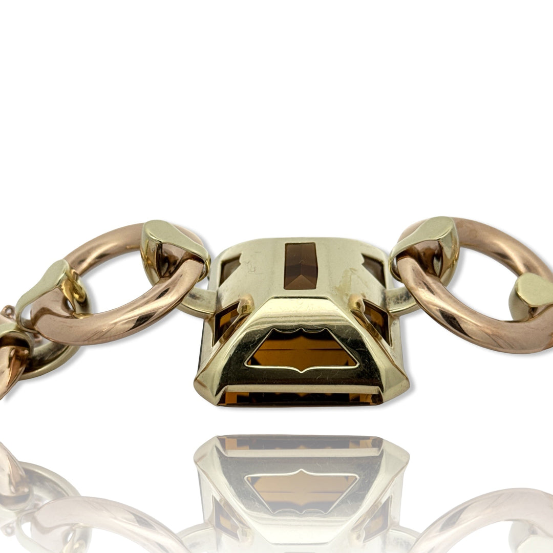 Retro 150 ct Citrine and 14K Rose and Yellow Gold Bracelet