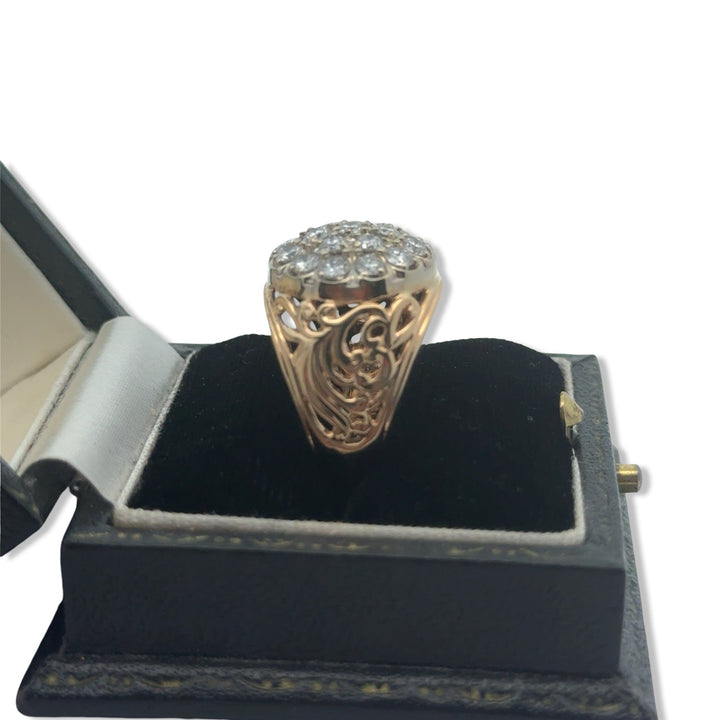 Gents Diamond Cluster 14K Yellow and White Gold Ring