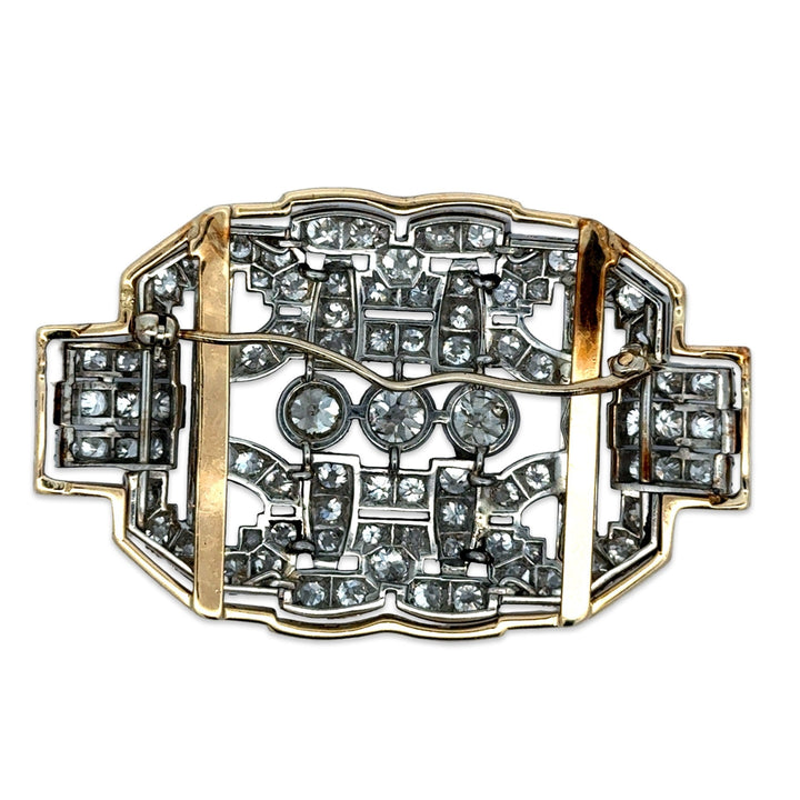 Antique 9.70cttw Diamond Platinum & 14K Yellow Gold Brooch / Pendant
