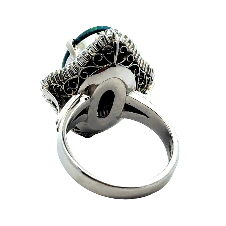 GIA Black Opal and Diamond Platinum Ring