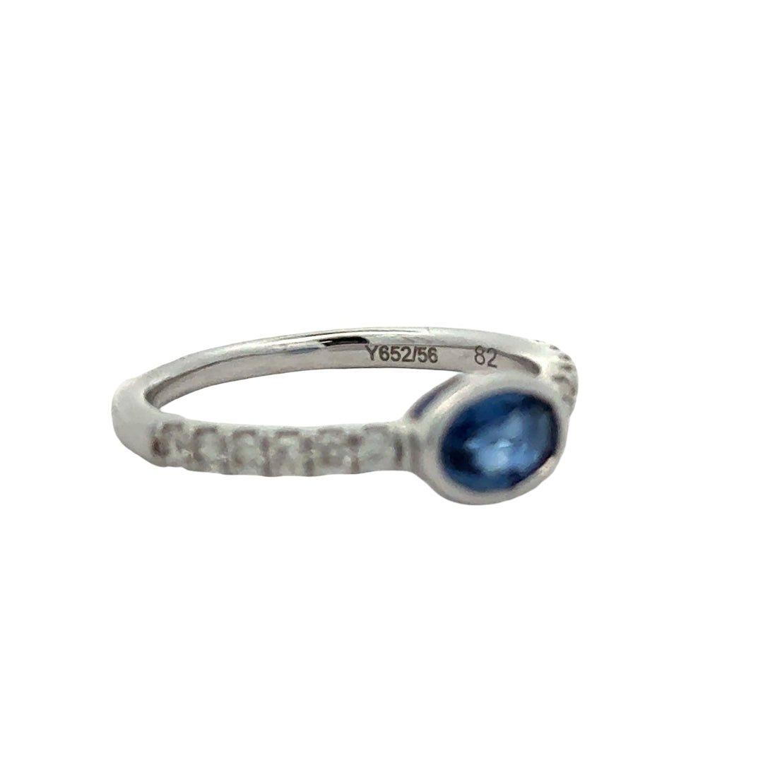 Fine Blue Sapphire and Diamond 14Kt White Gold Ring