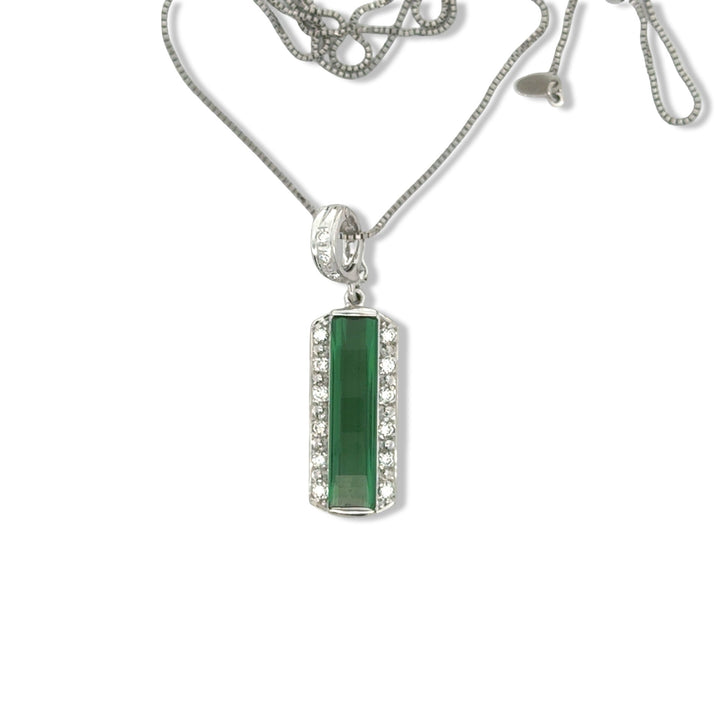Diamond and Green Tourmaline Platinum Necklace