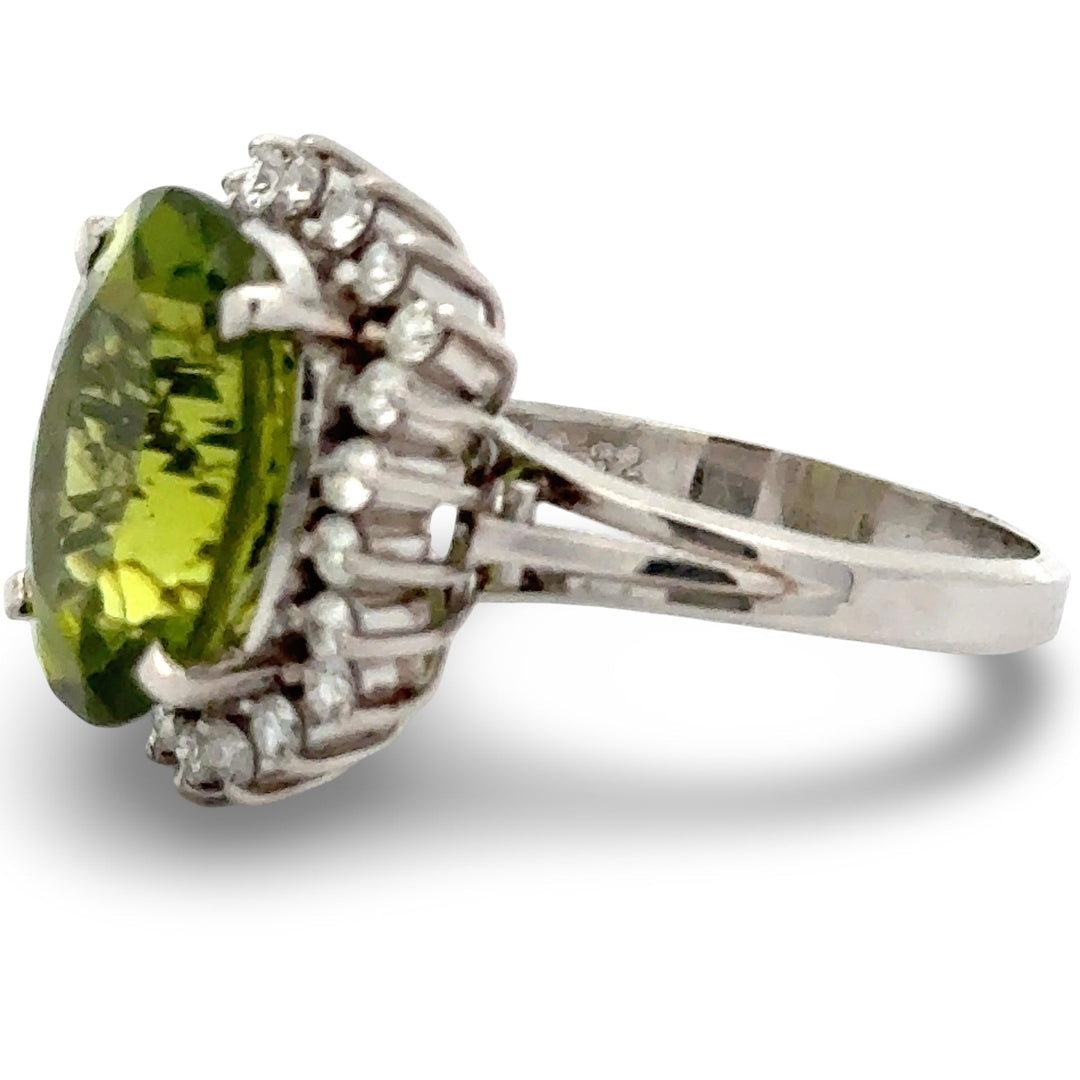 Peridot and Diamond Platinum Ring