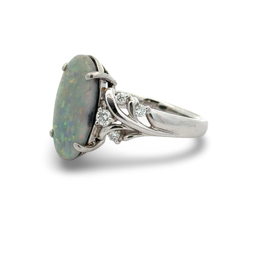 Fine Opal and Diamond Platinum Ring