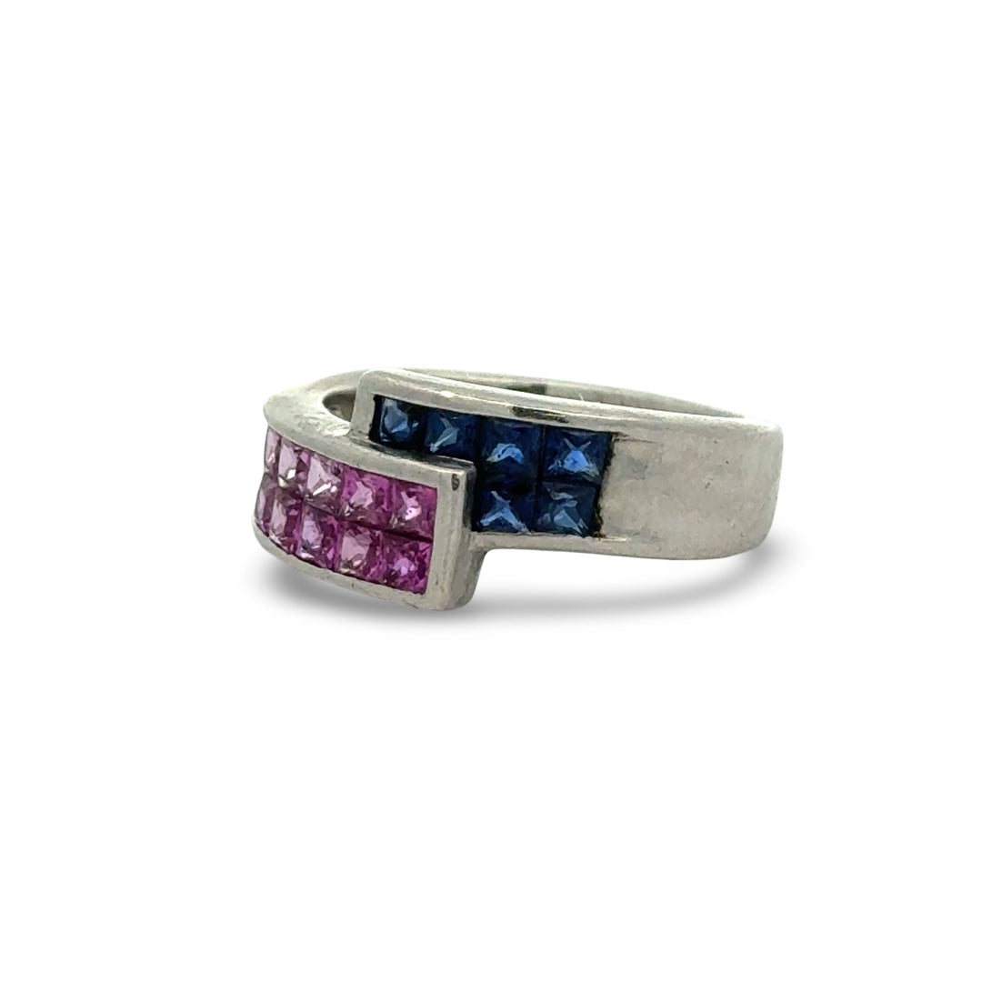 Pink and Blue Sapphire Platinum Bypass Ring