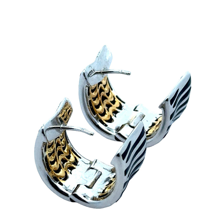 Roberto Coin "Animalier" Diamond and Enamel 18K White and Yellow Gold Earrings