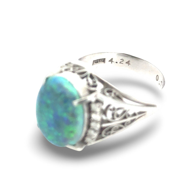 Black Opal and Diamond Platinum Ring