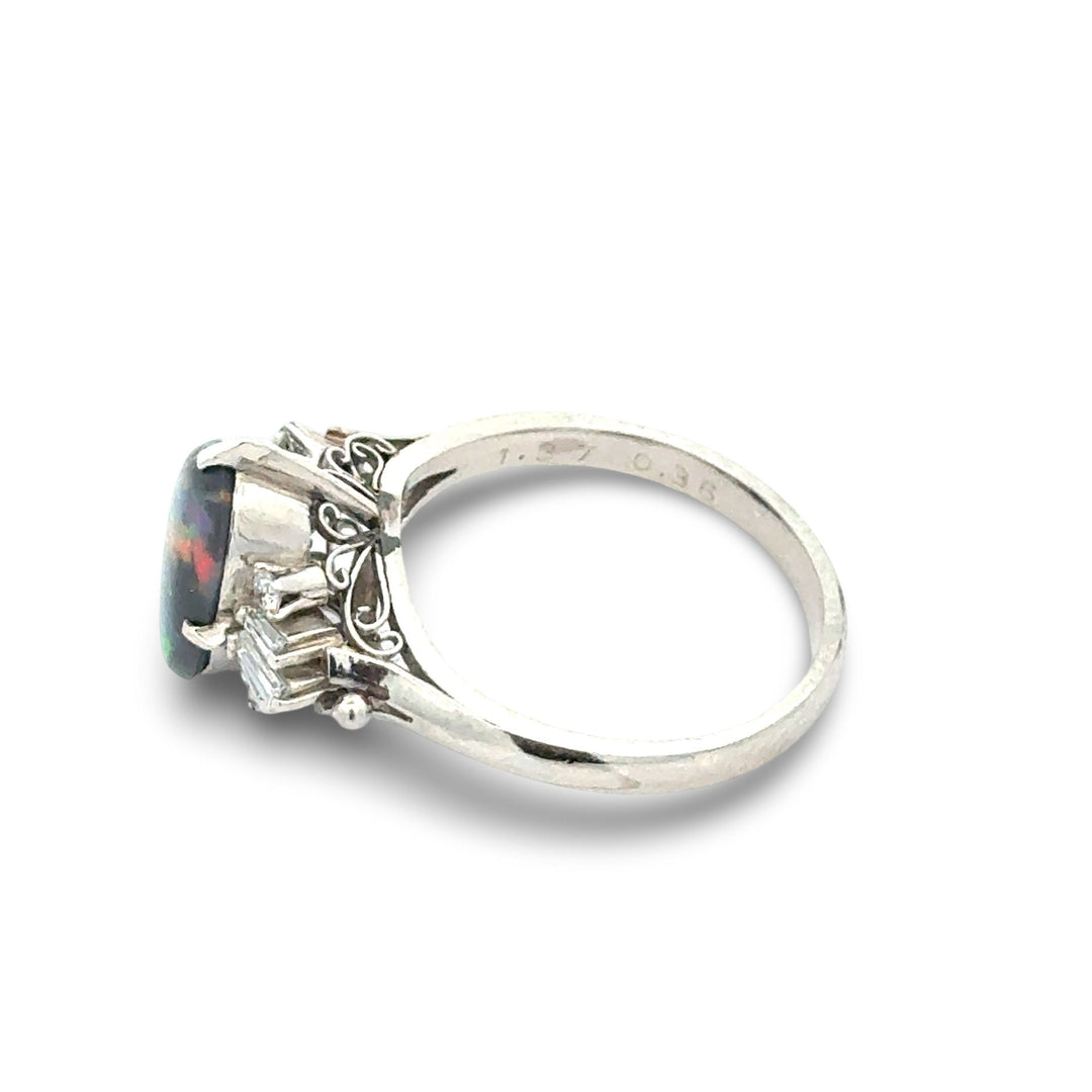 Black Opal and Diamond Platinum Ring