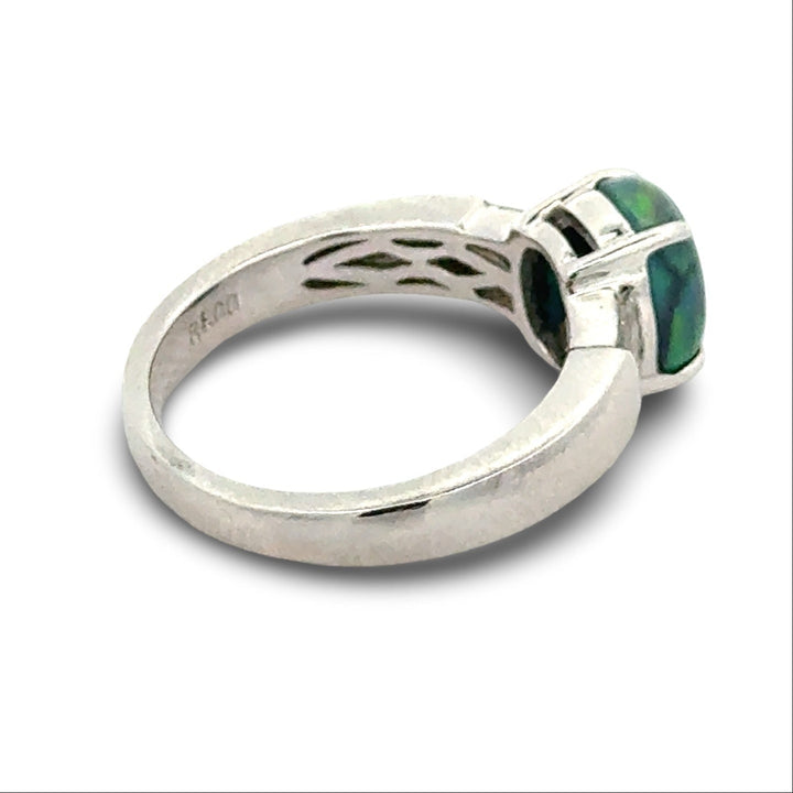 Fine Black Opal and Diamond Platinum Ring