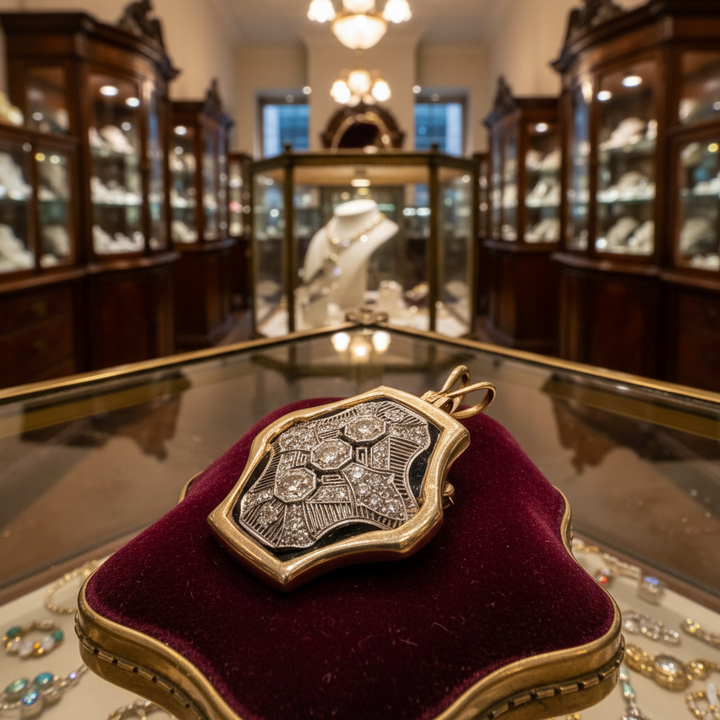 Diamond Filigree Platinum and 14K Yellow Gold Pendant/Brooch