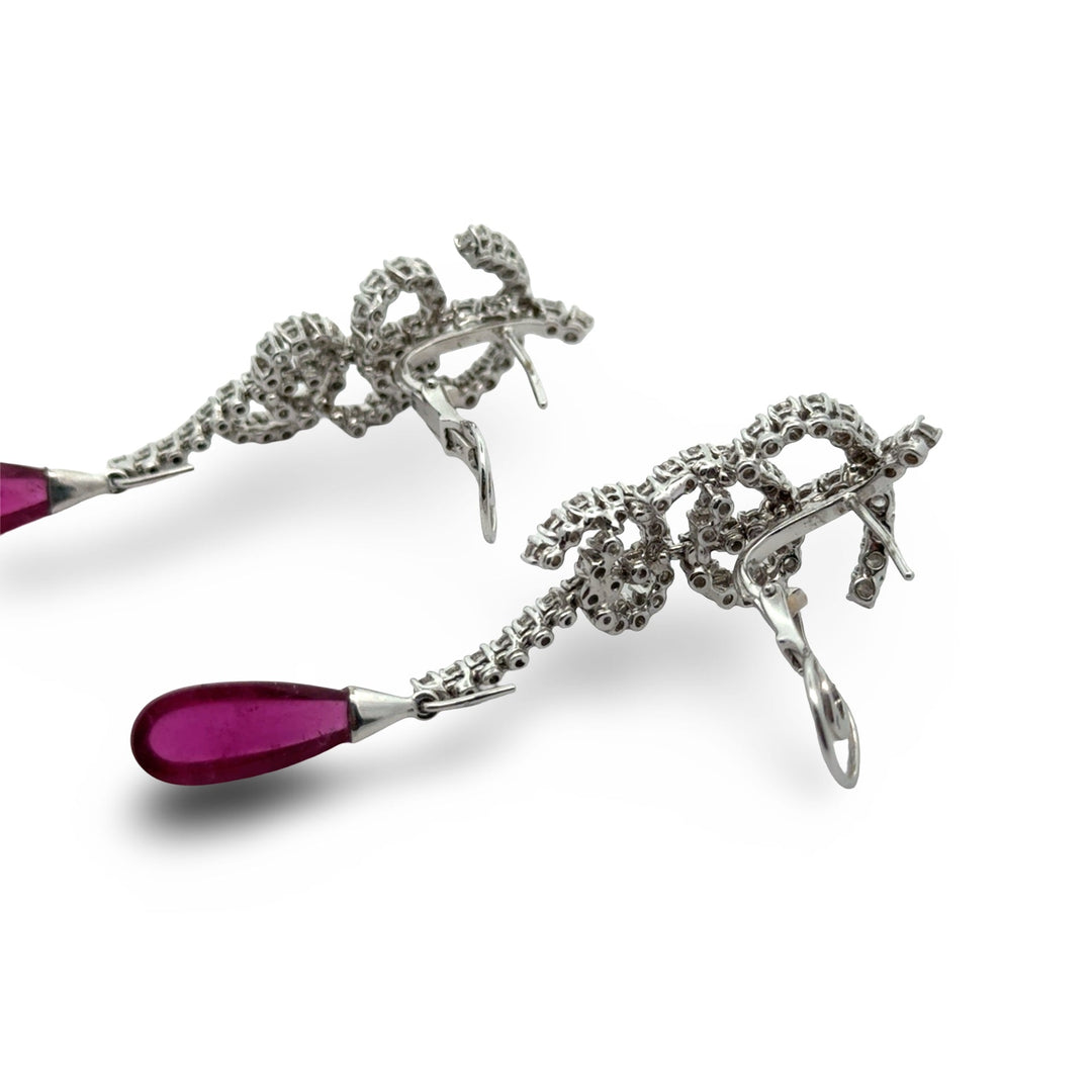 Designer Bergio Diamond and Rubellite 18kt White Gold Earrings