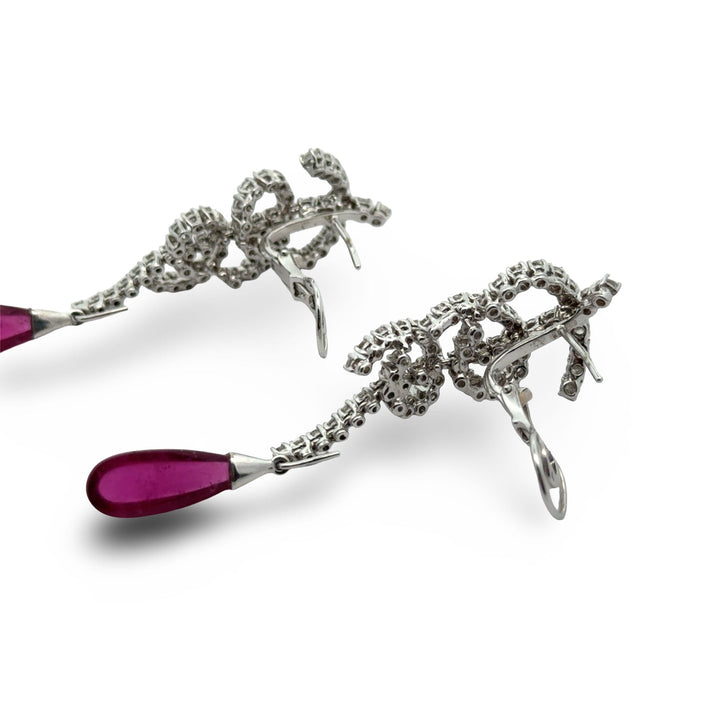 Designer Bergio Diamond and Rubellite 18kt White Gold Earrings