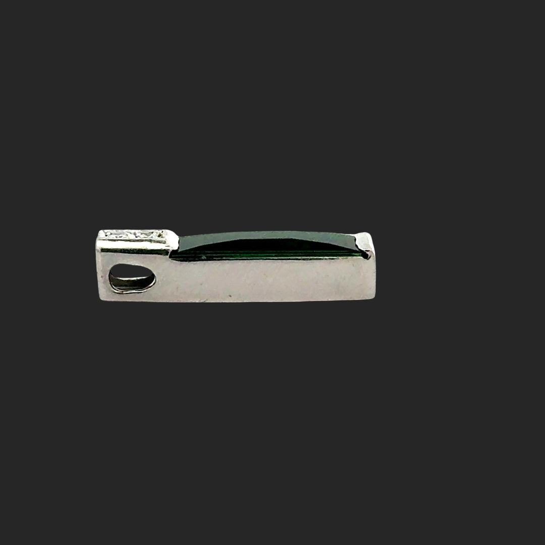 Custom Made Elongated Green Tourmaline and Diamond Platinum Pendant