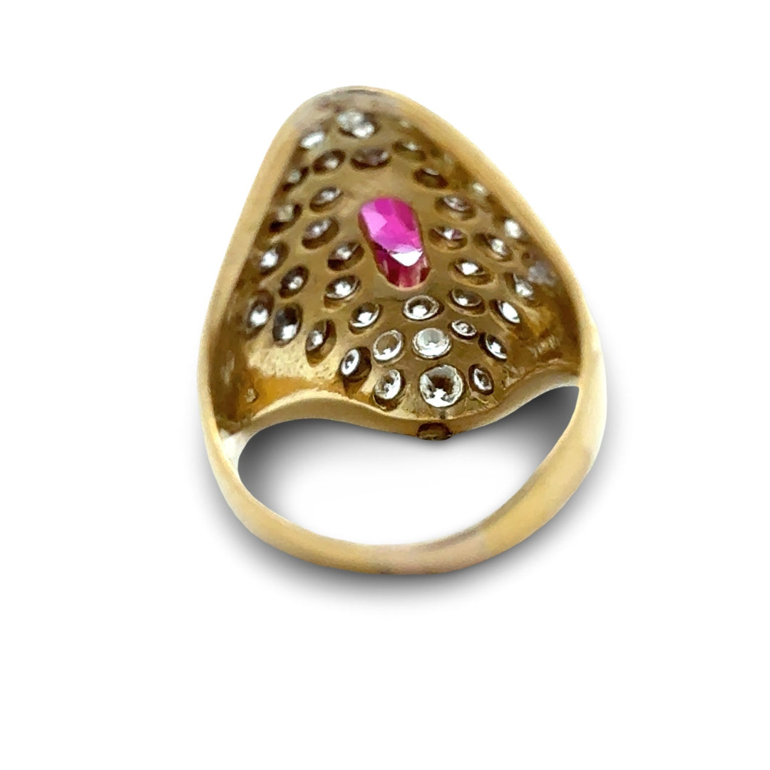 Natural 1.37ct Ruby and Diamond 18k Yellow Gold Ring