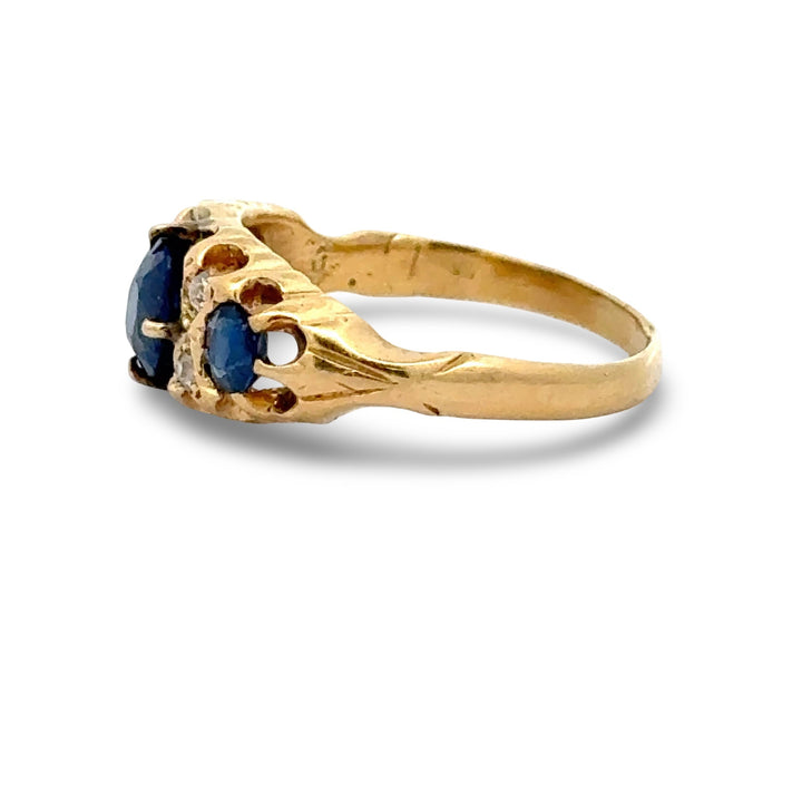 Victorian Sapphire and Diamond 18k Yellow Gold Ring
