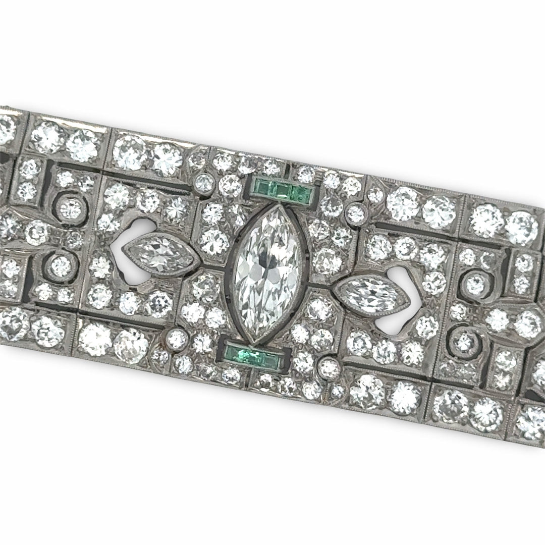 Art Deco 23.50cttw Diamond and Emerald Platinum Bracelet